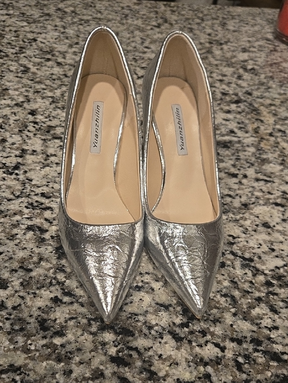 Silver Pointed-Toe Stiletto Pumps
